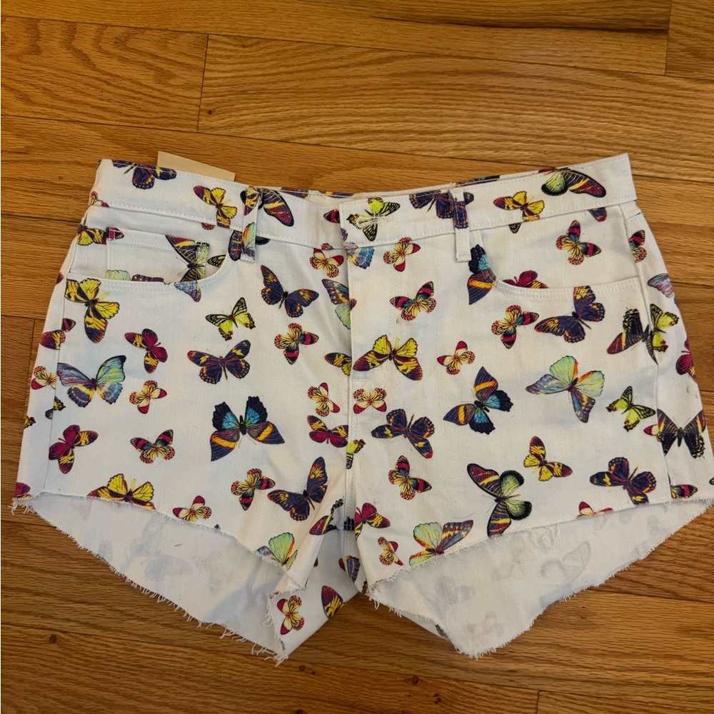 L'AGENCE White Butterfly Print Jean Shorts